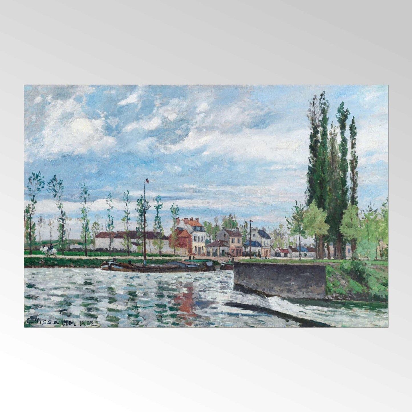 The Lock at Pontoise - Vintage Impressionist Landscape Oil Painting & River Scenery Wall Art #LP062
