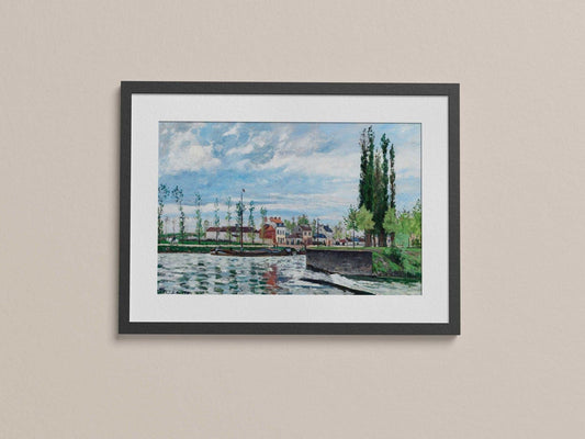 The Lock at Pontoise - Vintage Impressionist Landscape Oil Painting & River Scenery Wall Art #LP062