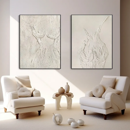 Minimalist Abstract Female Form Oil Painting - 2 Piece Textured Neutral Hand-Painted Set #ZZ204
