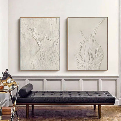 Minimalist Abstract Female Form Oil Painting - 2 Piece Textured Neutral Hand-Painted Set #ZZ204