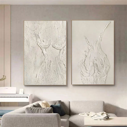 Minimalist Abstract Female Form Oil Painting - 2 Piece Textured Neutral Hand-Painted Set #ZZ204