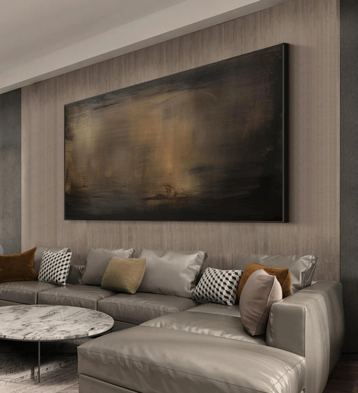 Modern Minimalist Abstract Painting - Large Handmade Brown & Black Textured Wall Decor #TC012