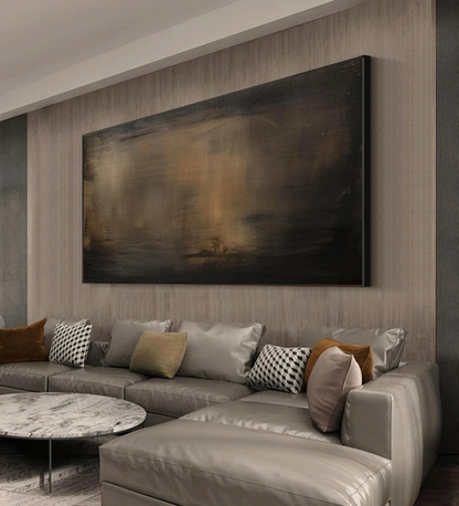 Modern Minimalist Abstract Painting - Large Handmade Brown & Black Textured Wall Decor #TC012