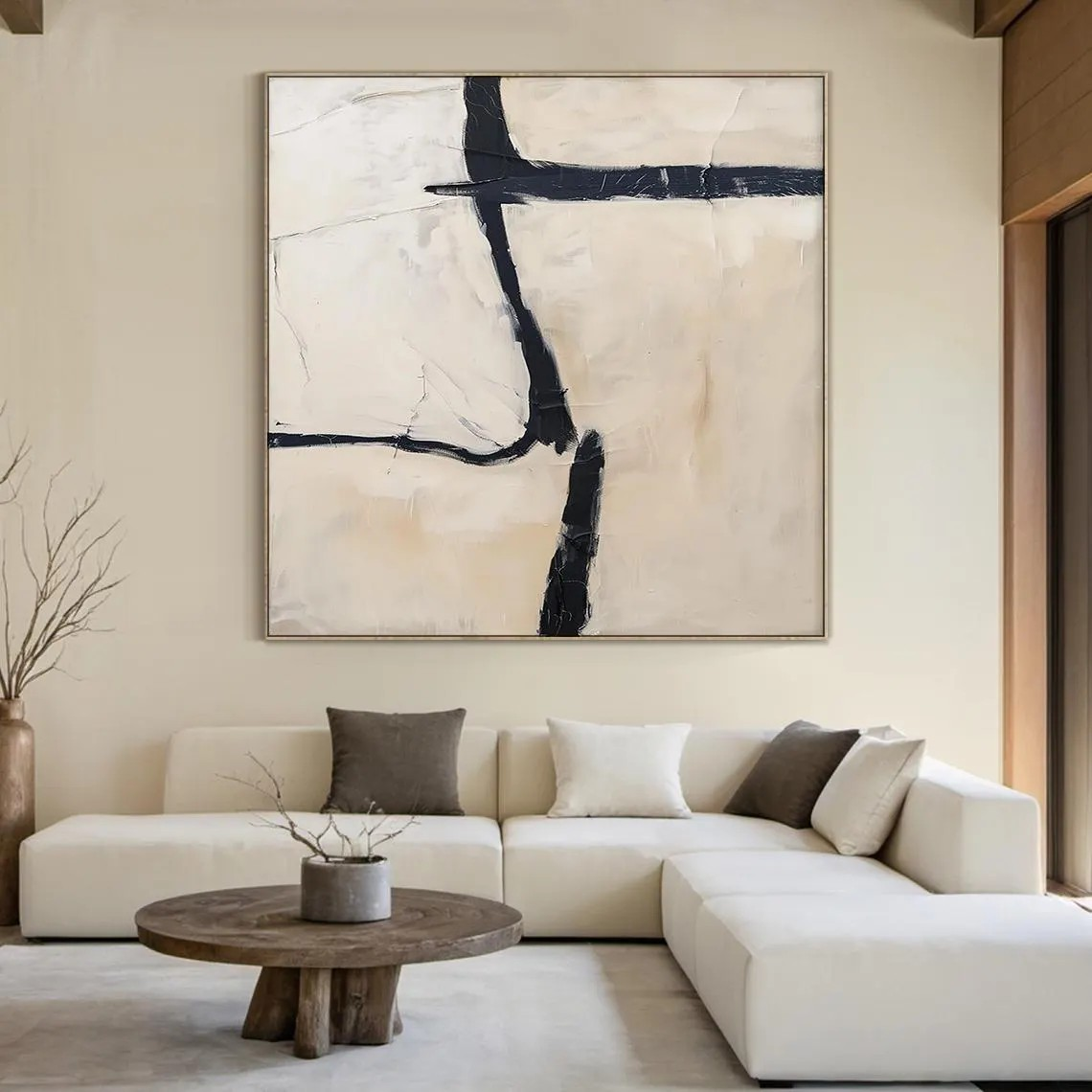 Large hand-painted serene birch forest oil painting with warm woodland tones #AA300