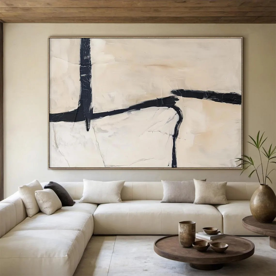Large hand-painted serene birch forest oil painting with warm woodland tones #AA300