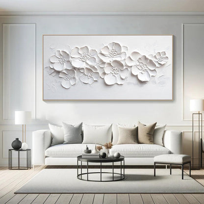 Impasto White Floral Painting - Modern Home Decoration