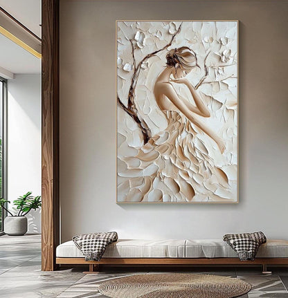 Minimalist Textured Female Portrait Oil Painting - Modern Hand-Painted 3D Canvas Wall Art #TB008