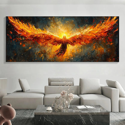Phoenix Rising Textured Oil Painting - Large Hand-Painted Fiery Mythical Bird Wall Art on Canvas #ZZ007