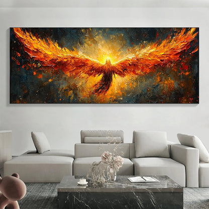 Phoenix Rising Textured Oil Painting - Large Hand-Painted Fiery Mythical Bird Wall Art on Canvas #ZZ007