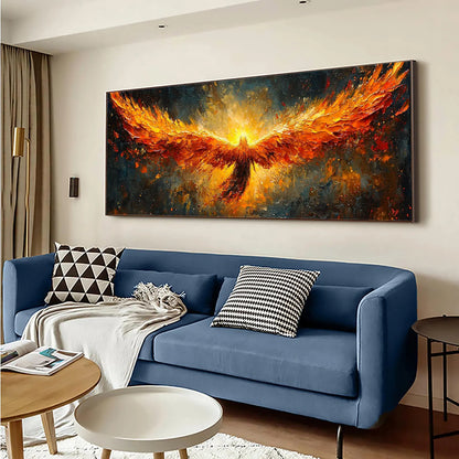 Phoenix Rising Textured Oil Painting - Large Hand-Painted Fiery Mythical Bird Wall Art on Canvas #ZZ007