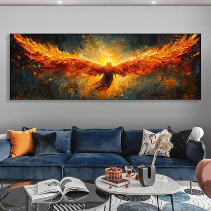 Phoenix Rising Textured Oil Painting - Large Hand-Painted Fiery Mythical Bird Wall Art on Canvas #ZZ007
