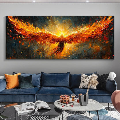 Phoenix Rising Textured Oil Painting - Large Hand-Painted Fiery Mythical Bird Wall Art on Canvas #ZZ007