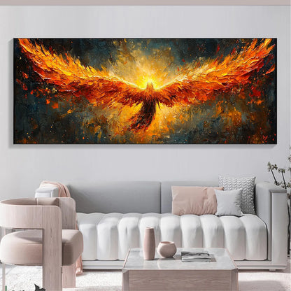 Phoenix Rising Textured Oil Painting - Large Hand-Painted Fiery Mythical Bird Wall Art on Canvas #ZZ007