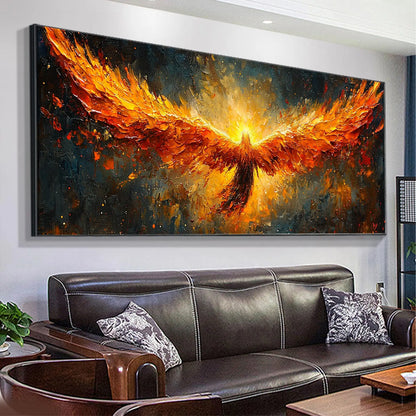 Phoenix Rising Textured Oil Painting - Large Hand-Painted Fiery Mythical Bird Wall Art on Canvas #ZZ007