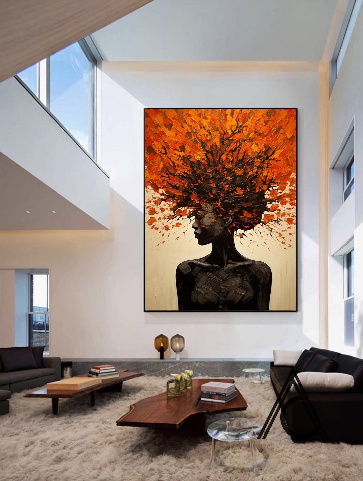 Minimalist Textured Abstract Portrait Oil Painting - Modern Orange & Brown Hand-Painted Wall Art #TB044