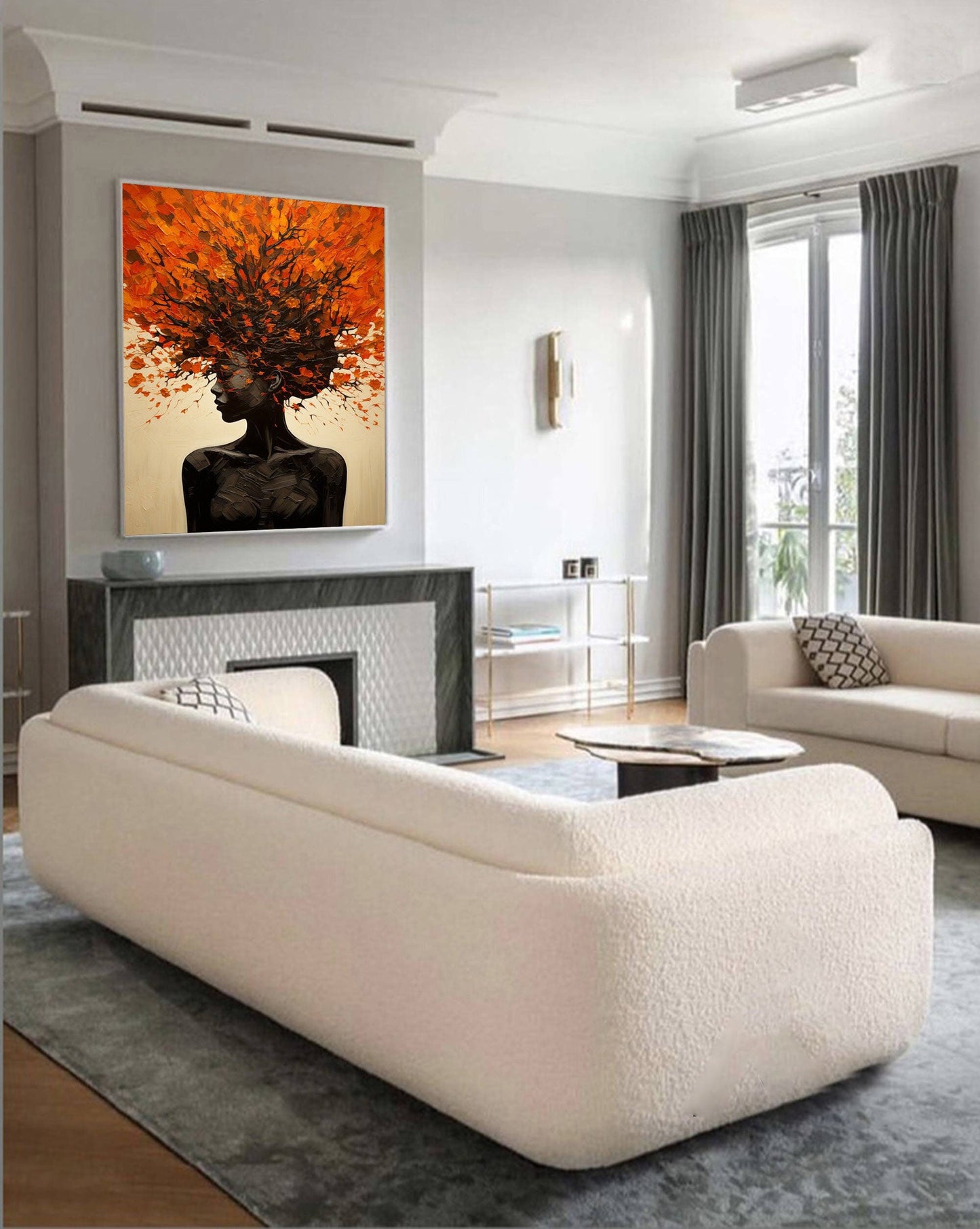 Minimalist Textured Abstract Portrait Oil Painting - Modern Orange & Brown Hand-Painted Wall Art #TB044