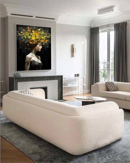 Blooming Female Portrait Painting - Modern Abstract Colorful Wall Art on Canvas #TB042