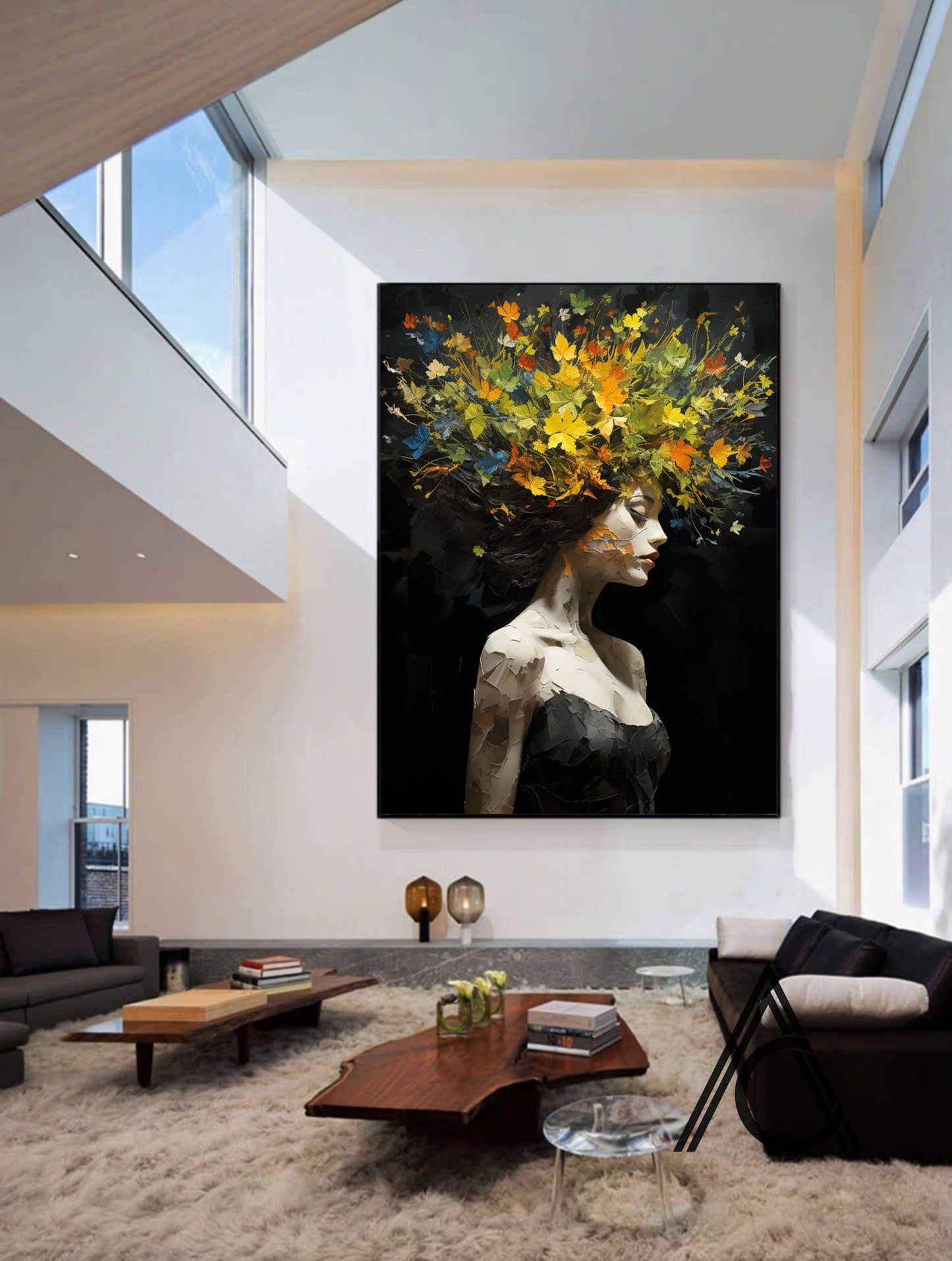 Blooming Female Portrait Painting - Modern Abstract Colorful Wall Art on Canvas #TB042