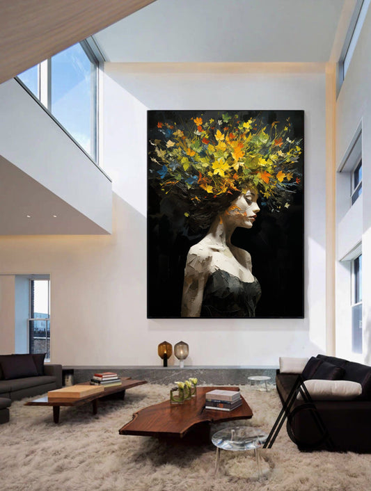 Blooming Female Portrait Painting - Modern Abstract Colorful Wall Art on Canvas #TB042