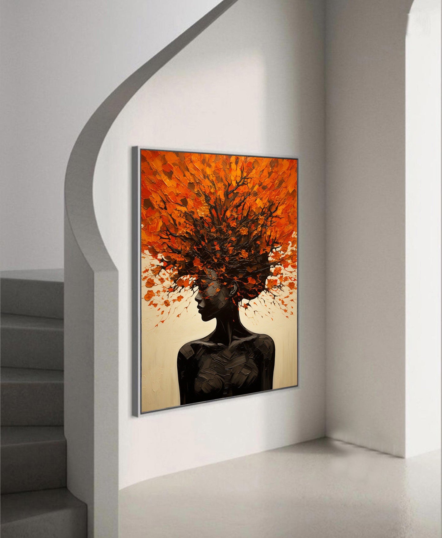 Minimalist Textured Abstract Portrait Oil Painting - Modern Orange & Brown Hand-Painted Wall Art #TB044