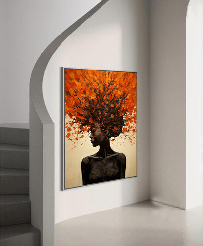 Minimalist Textured Abstract Portrait Oil Painting - Modern Orange & Brown Hand-Painted Wall Art #TB044