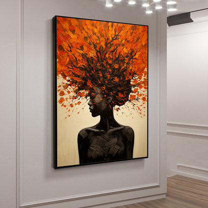 Minimalist Textured Abstract Portrait Oil Painting - Modern Orange & Brown Hand-Painted Wall Art #TB044