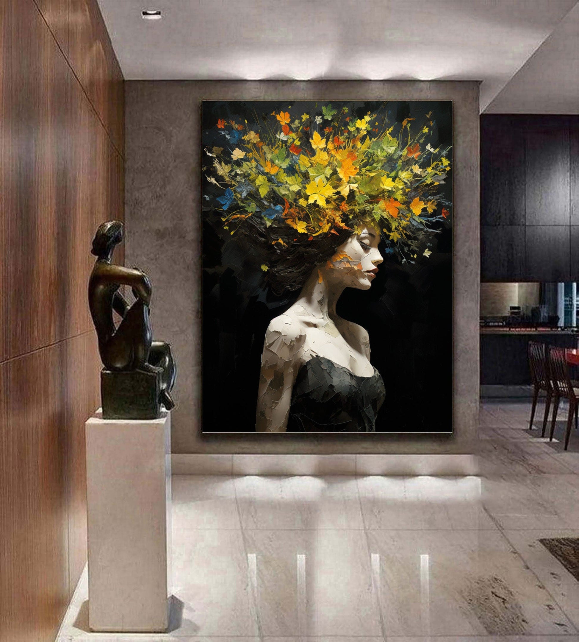 Vibrant Abstract Female Portrait Painting, Modern Art Collectible