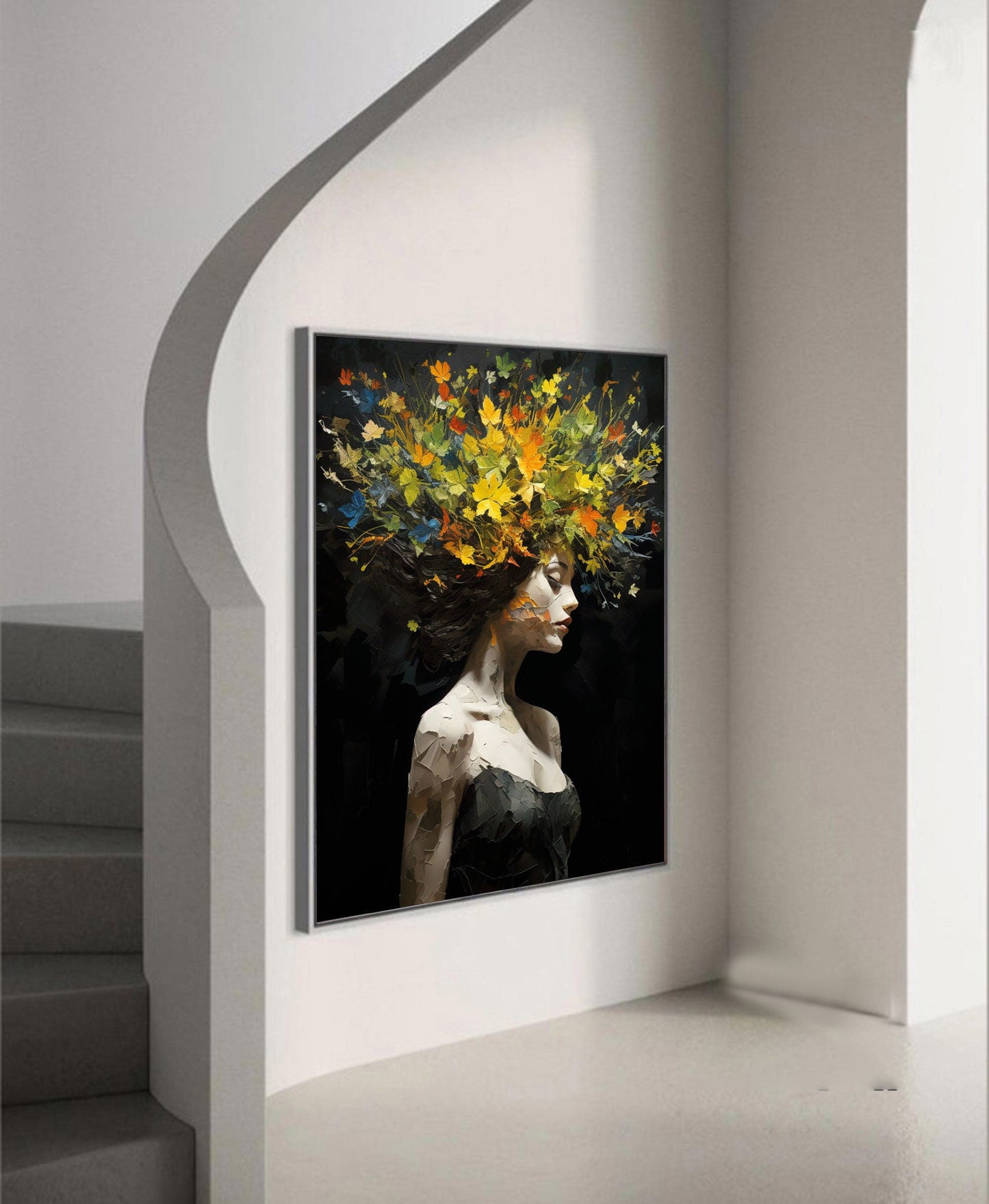 Blooming Female Portrait Painting - Modern Abstract Colorful Wall Art on Canvas #TB042