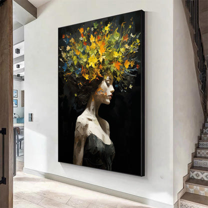 Blooming Female Portrait Painting - Modern Abstract Colorful Wall Art on Canvas #TB042