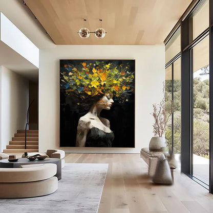 Blooming Female Portrait Painting - Modern Abstract Colorful Wall Art on Canvas #TB042
