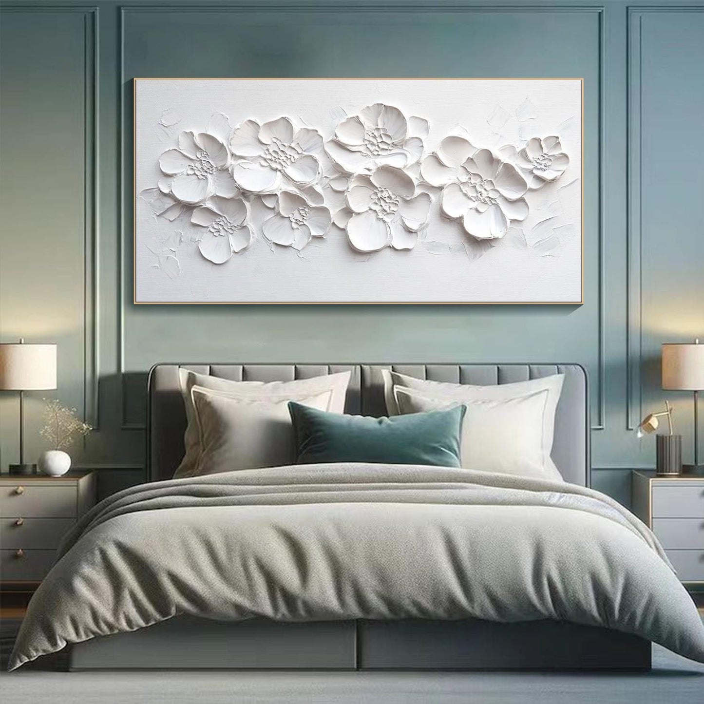 Modern 3D Textured White Floral Art - Large Handmade Minimalist Abstract Flower Wall Decor #TB020