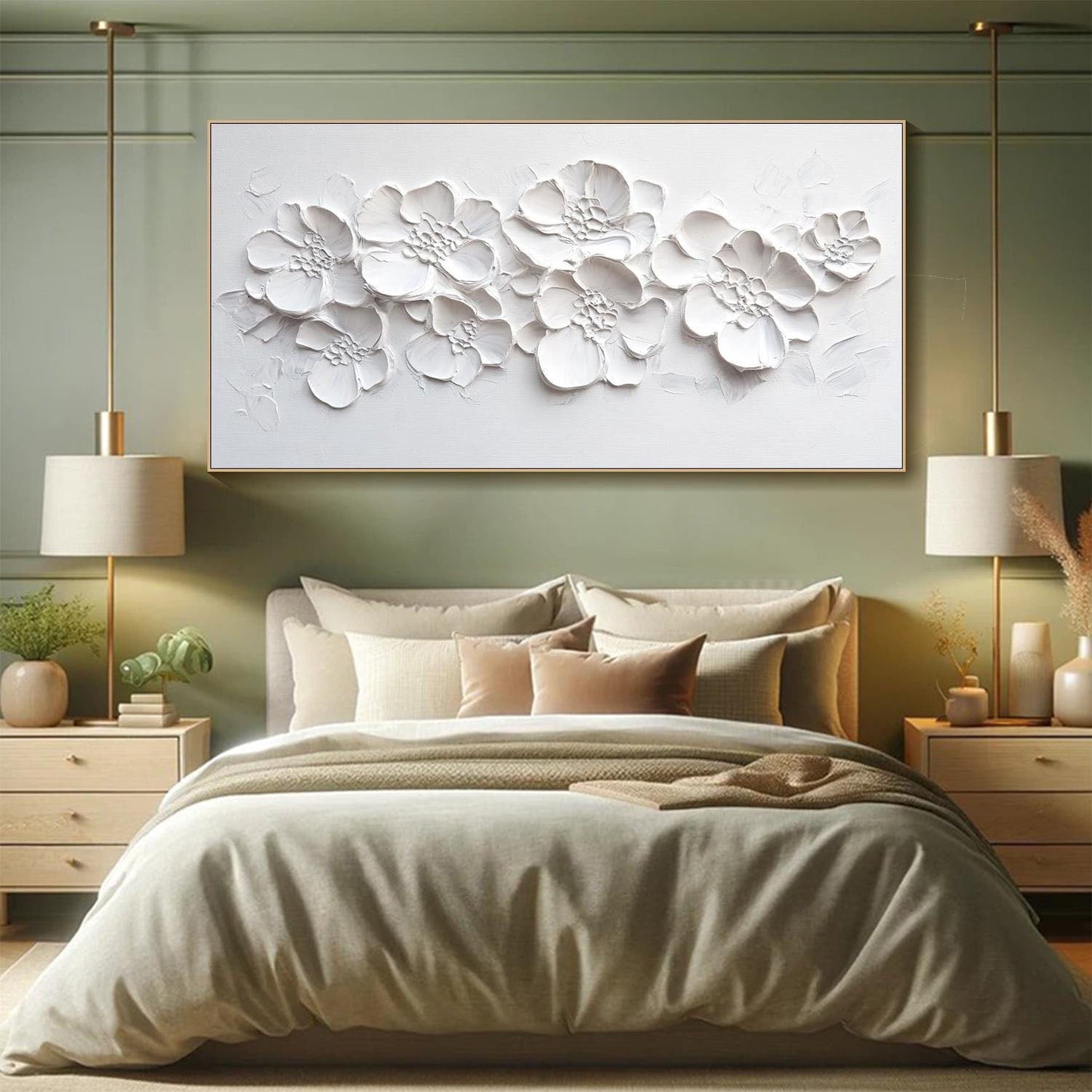 Modern 3D Textured White Floral Art - Large Handmade Minimalist Abstract Flower Wall Decor #TB020