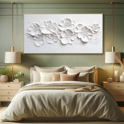 Modern 3D Textured White Floral Art - Large Handmade Minimalist Abstract Flower Wall Decor #TB020