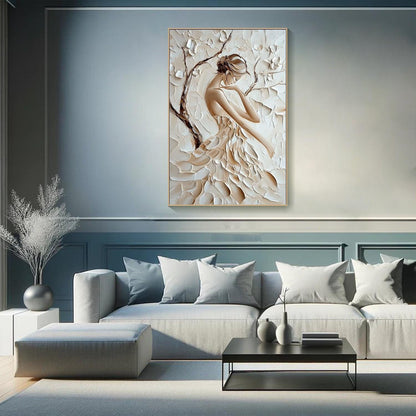 Minimalist Textured Female Portrait Oil Painting - Modern Hand-Painted 3D Canvas Wall Art #TB008
