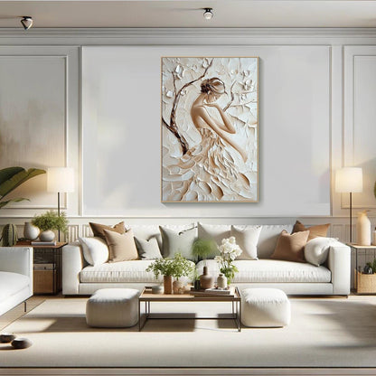 Minimalist Textured Female Portrait Oil Painting - Modern Hand-Painted 3D Canvas Wall Art #TB008