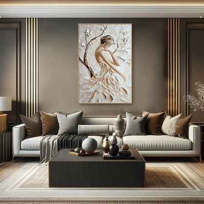 Minimalist Textured Female Portrait Oil Painting - Modern Hand-Painted 3D Canvas Wall Art #TB008