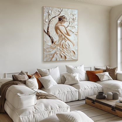 Minimalist Textured Female Portrait Oil Painting - Modern Hand-Painted 3D Canvas Wall Art #TB008