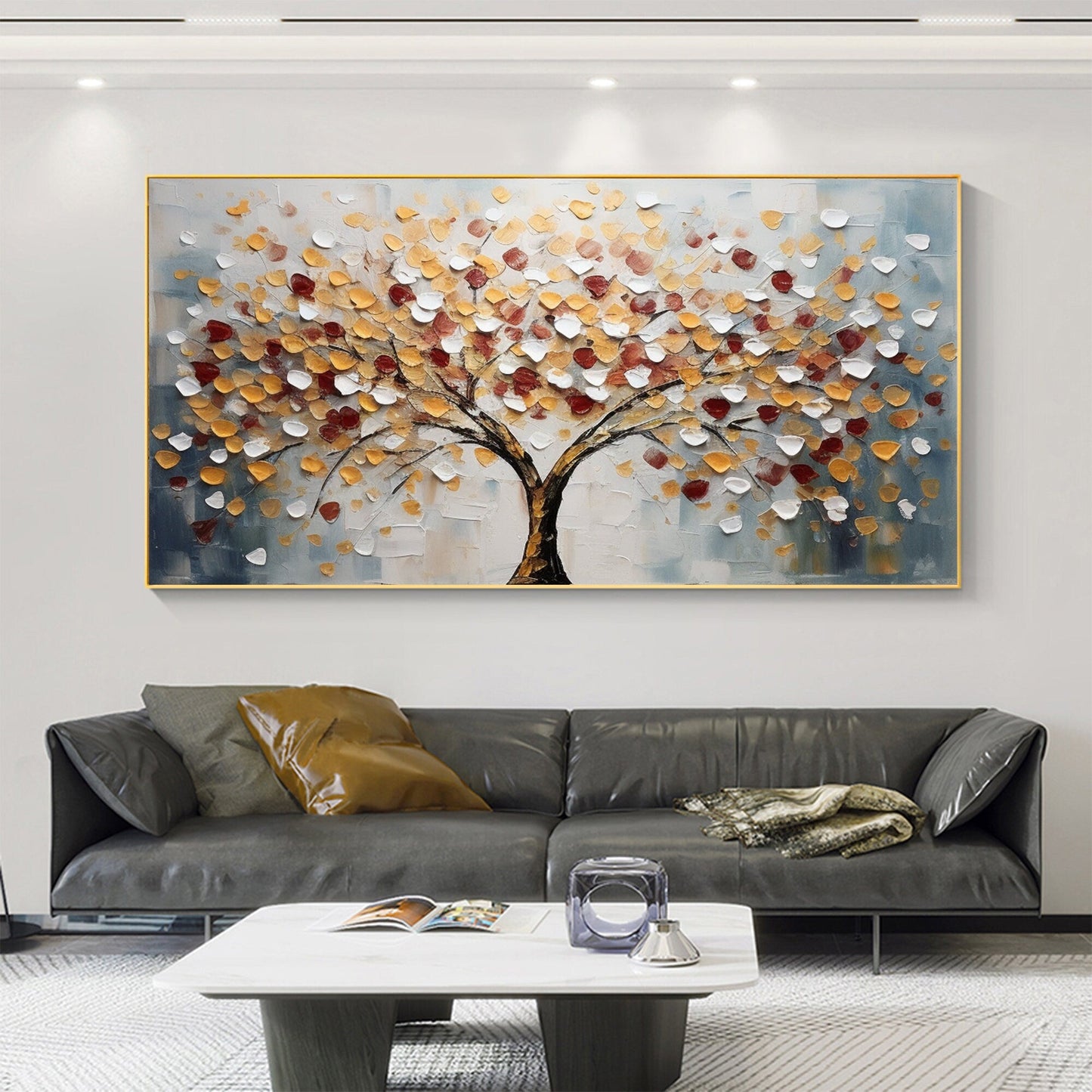 Minimalist Tree of Life Oil Painting - Large Textured Neutral Landscape Canvas Art #ZZ179