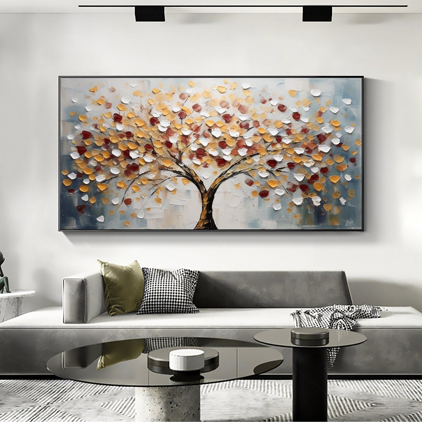 Minimalist Tree of Life Oil Painting - Large Textured Neutral Landscape Canvas Art #ZZ179