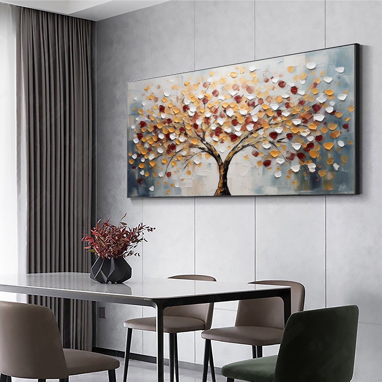 Minimalist Tree of Life Oil Painting - Large Textured Neutral Landscape Canvas Art #ZZ179