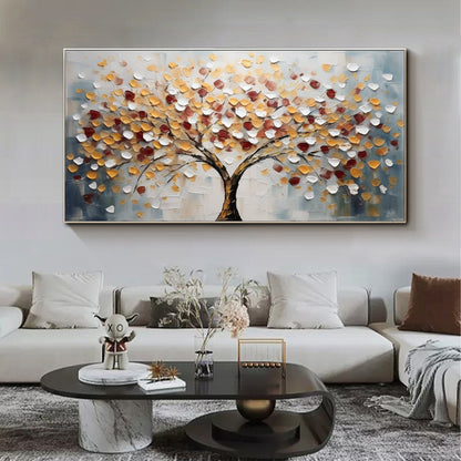 Minimalist Tree of Life Oil Painting - Large Textured Neutral Landscape Canvas Art #ZZ179