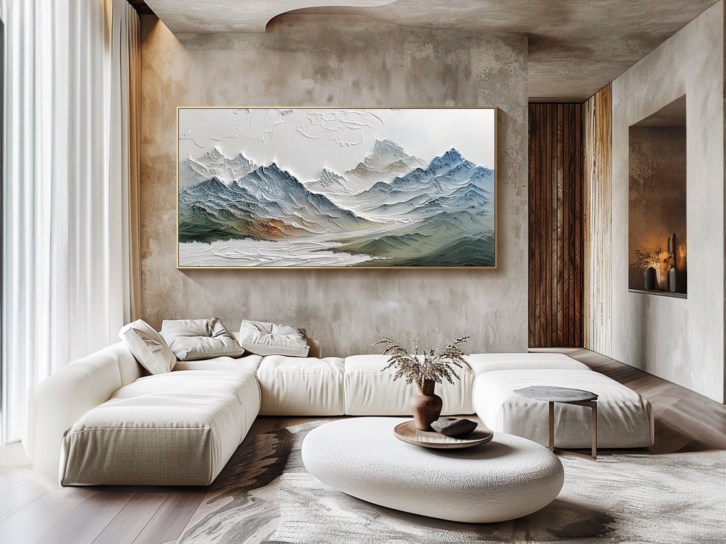 Modern 3D Textured Mountain Range Painting - Large Hand-Painted Landscape Wall Art on Canvas #ZZ145