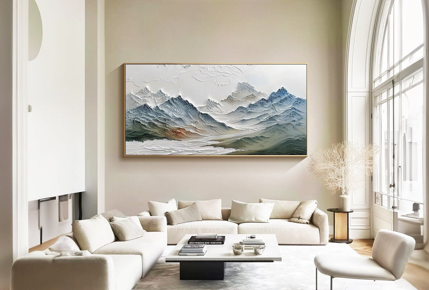 Modern 3D Textured Mountain Range Painting - Large Hand-Painted Landscape Wall Art on Canvas #ZZ145
