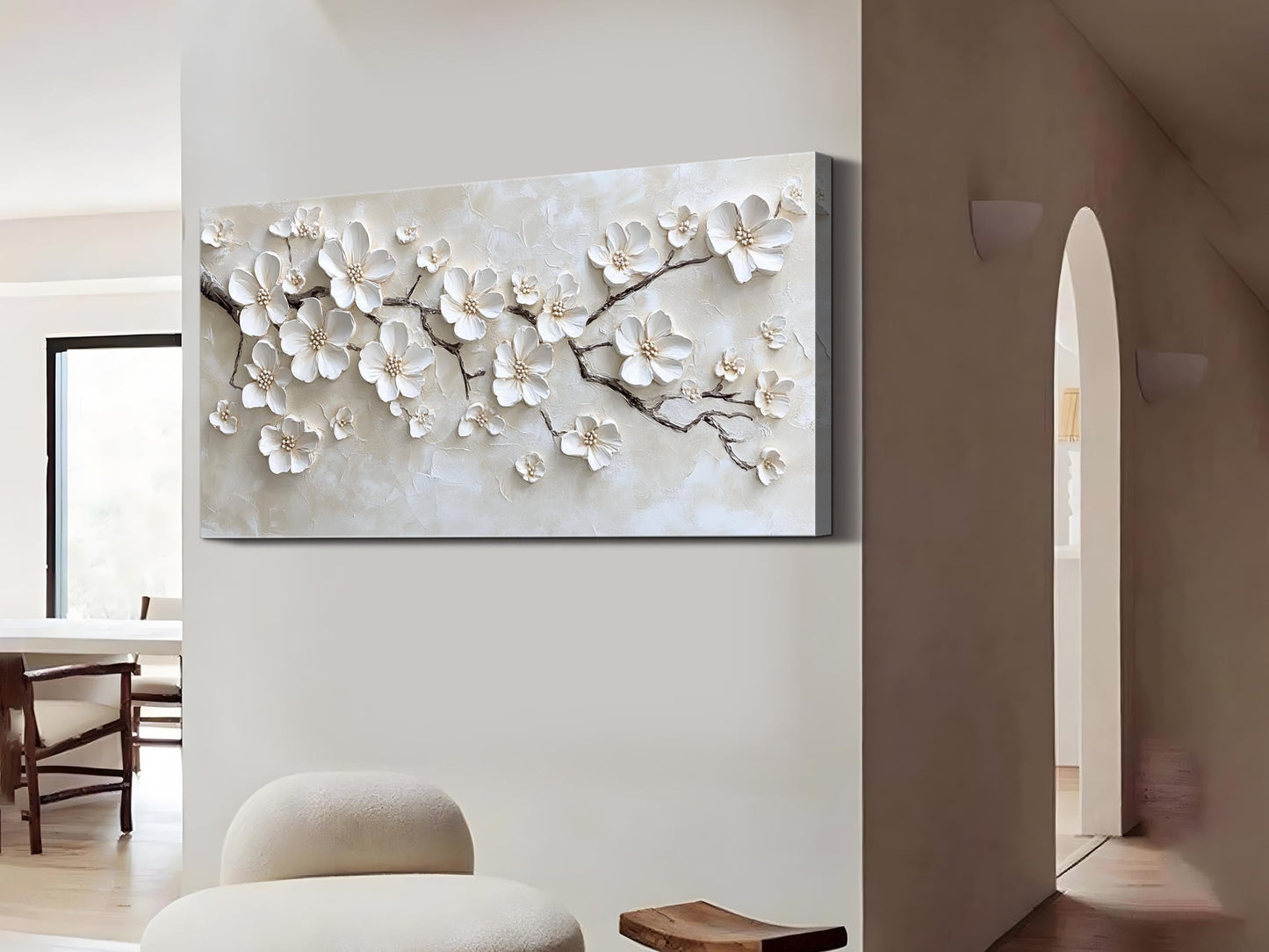 Minimalist Abstract Cherry Blossom Oil Painting - 3D Textured Hand-Painted Floral Wall Art #ZZ146
