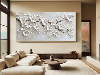 Minimalist Abstract Cherry Blossom Oil Painting - 3D Textured Hand-Painted Floral Wall Art #ZZ146