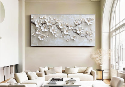 Minimalist Abstract Cherry Blossom Oil Painting - 3D Textured Hand-Painted Floral Wall Art #ZZ146