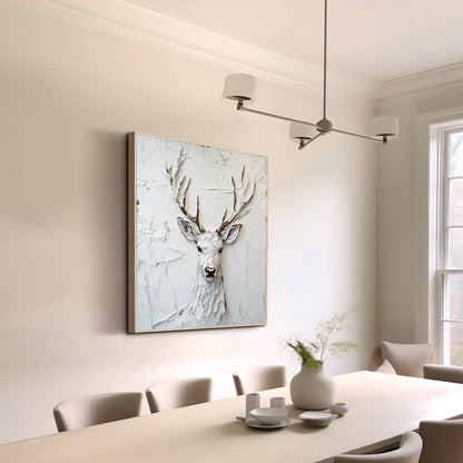 Modern White Plaster Art Deer - Large Textured Stag Painting Minimalist Wall Art on Canvas #ZZ147