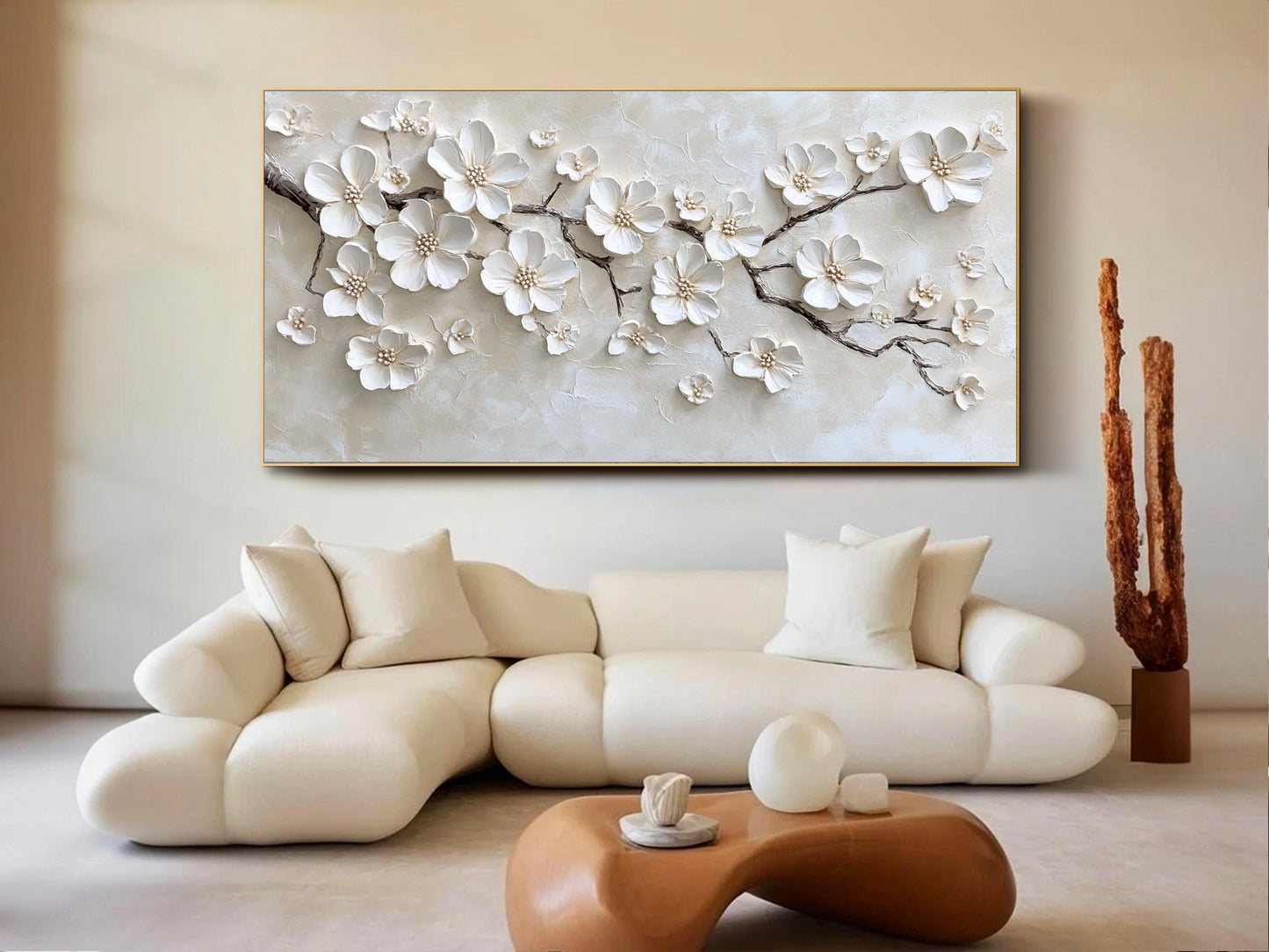 Minimalist Abstract Cherry Blossom Oil Painting - 3D Textured Hand-Painted Floral Wall Art #ZZ146