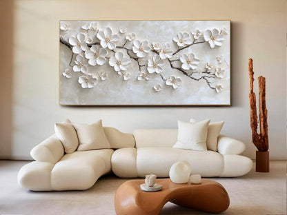 Minimalist Abstract Cherry Blossom Oil Painting - 3D Textured Hand-Painted Floral Wall Art #ZZ146