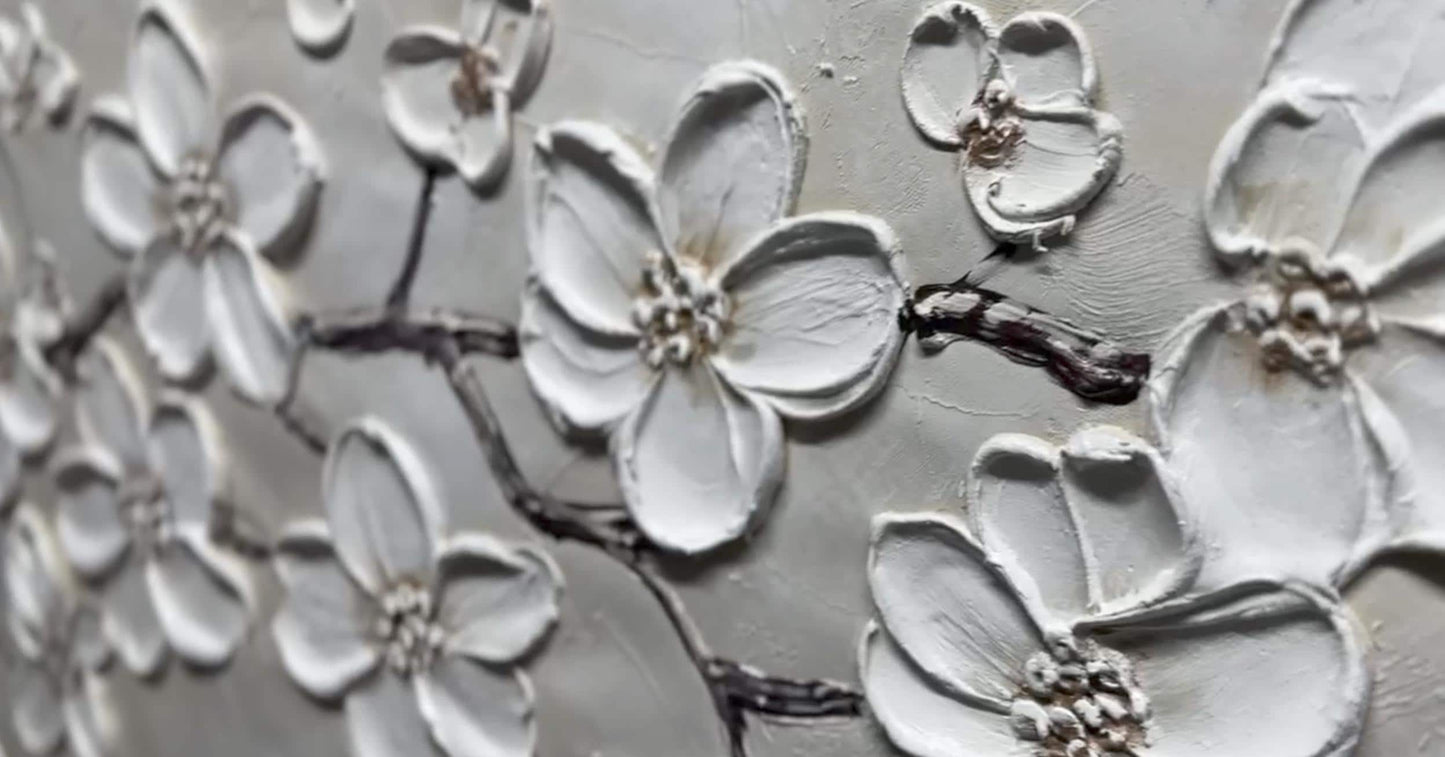 Minimalist Abstract Cherry Blossom Oil Painting - 3D Textured Hand-Painted Floral Wall Art #ZZ146